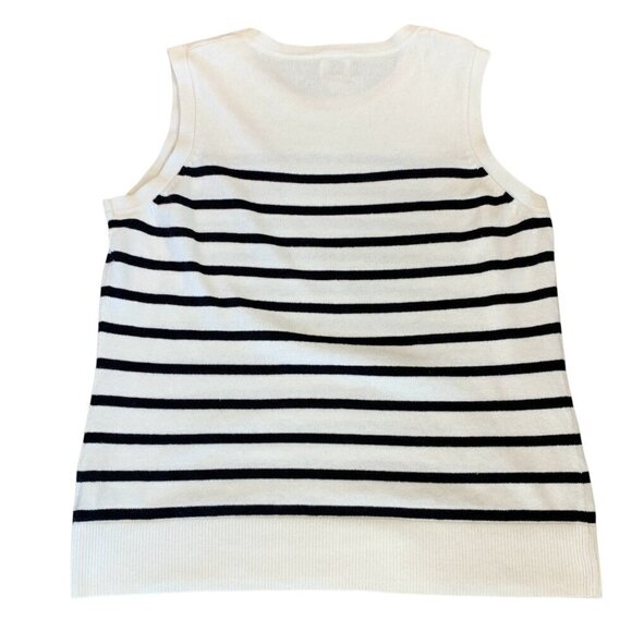a new day Sleeveless Crew Neck Knit Top Sz S Striped Cream & Black #331F - Picture 10 of 12